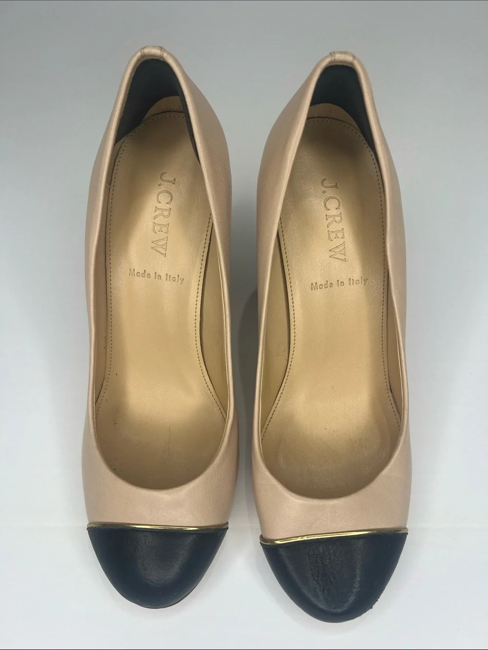 Leather Two-Tone Block Heel Pumps - Nude & Black